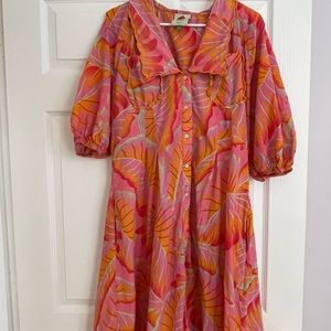 FARM Rio Pink and Orange Leaf Print Dress